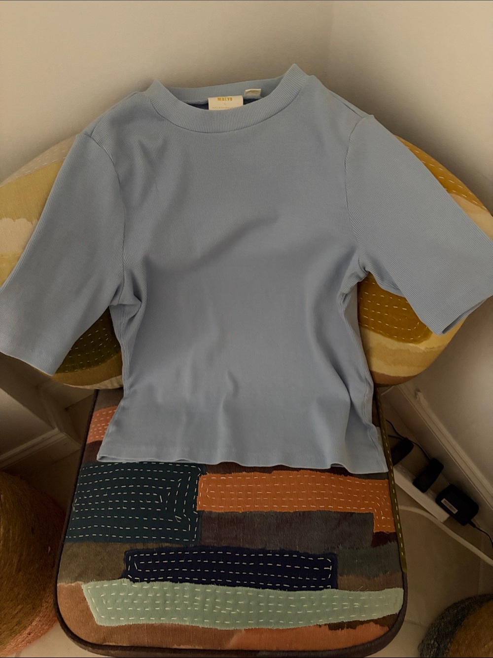 Anthropologie Pale Blue Ribbed Short Sleeve Tee - Picture 2 of 4